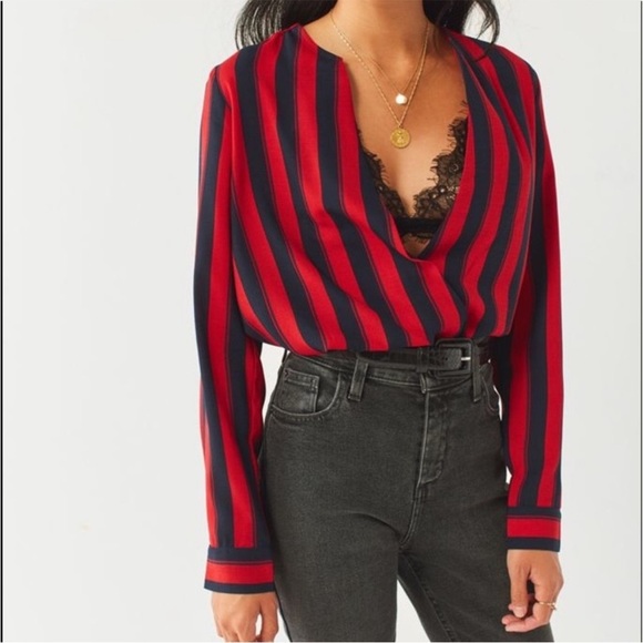 Urban Outfitters Longline Navy and Red Striped Surplice Blouse. Size Small. NWT - Picture 15 of 16
